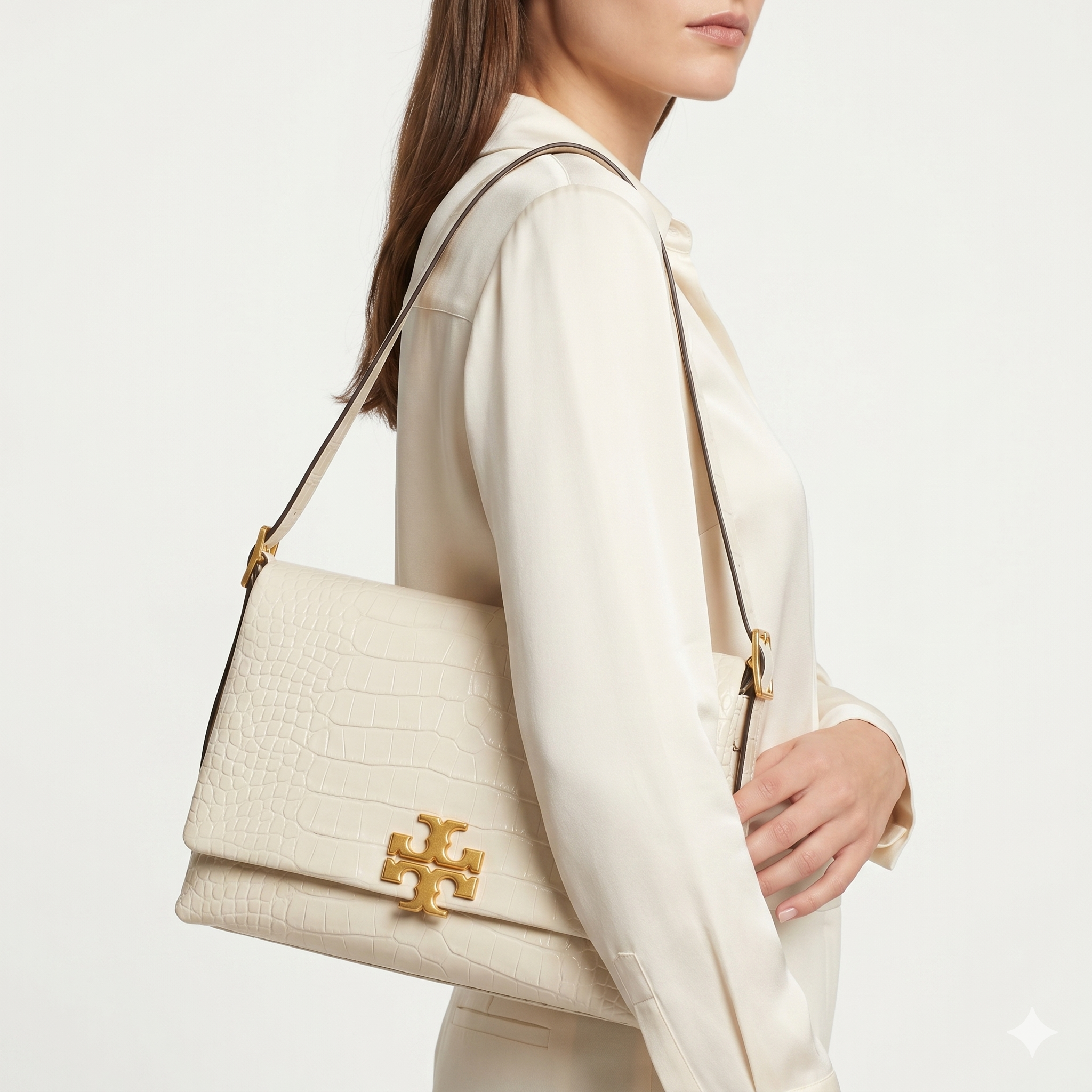 Tory Burch White Croc-Embossed Shoulder Bag 👜🤍