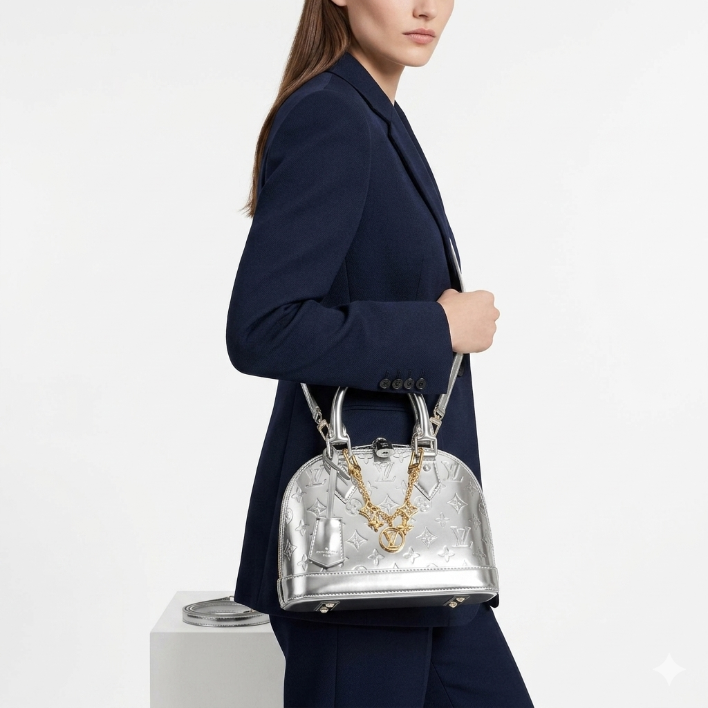 Louis Vuitton Alma Metallic Handbag with Monogram Chain 👜✨💎