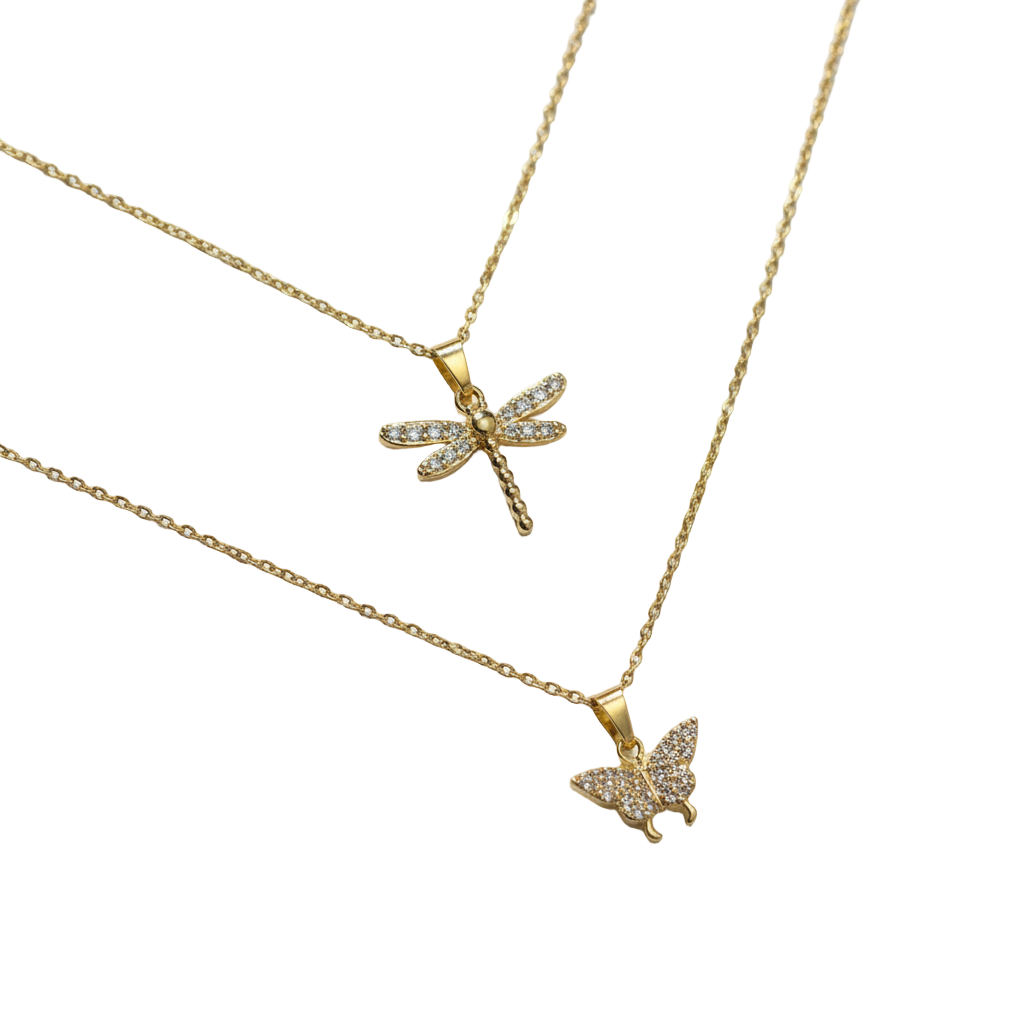 Dazzling Dragonfly & Butterfly Layered Necklace Set 💛