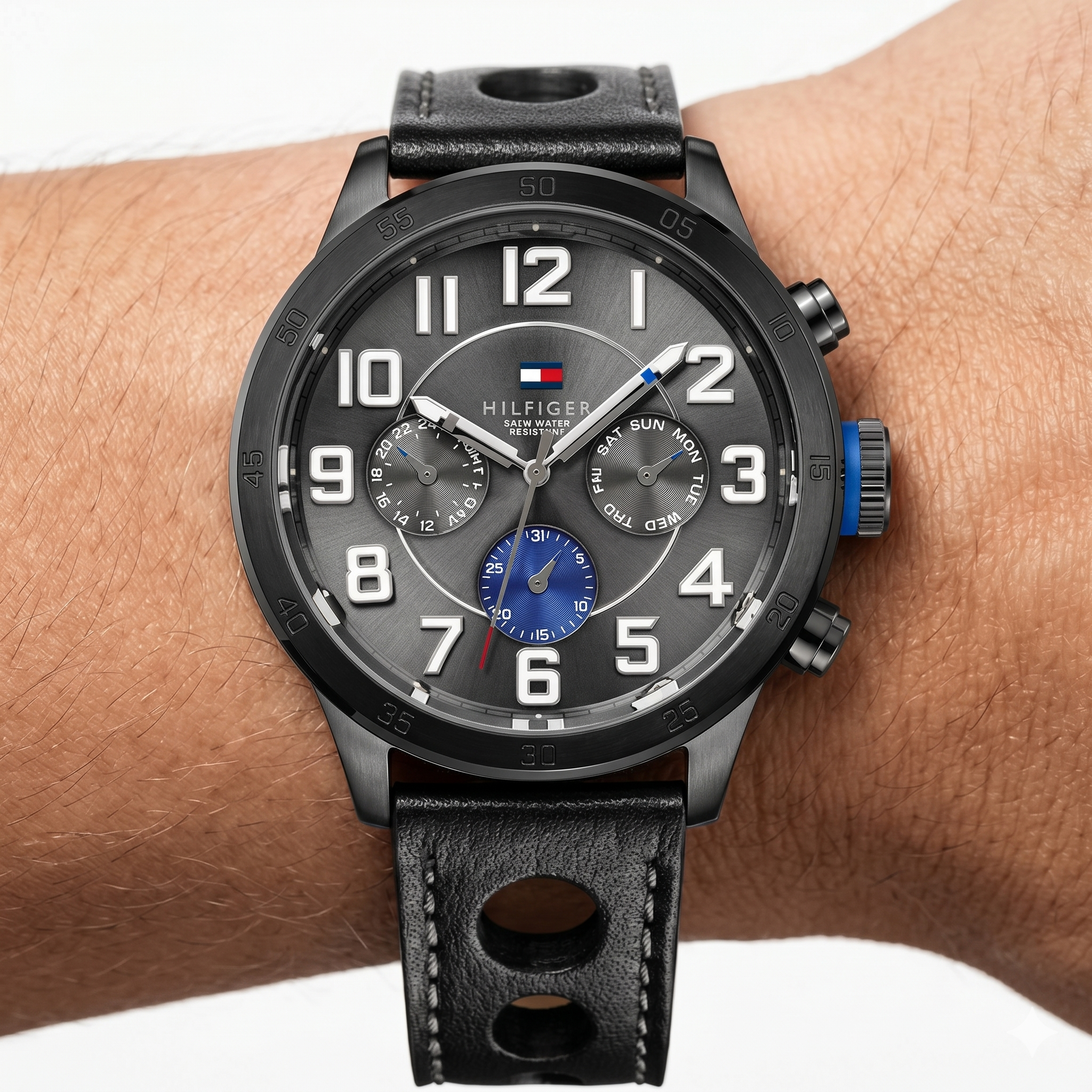 Tommy Hilfiger Black Leather Watch ⌚⚫🏁