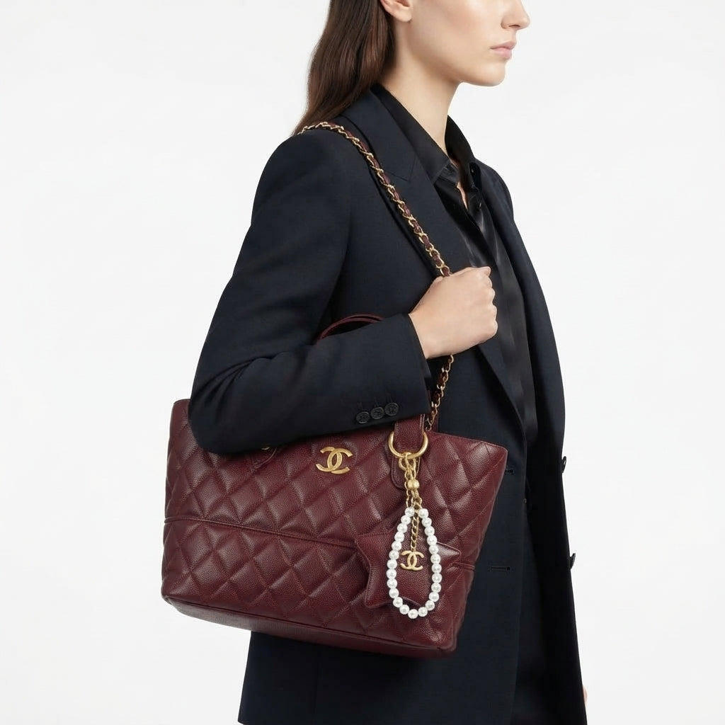 Chanel Quilted Tote with Gold Chain and Pearl Star Charm