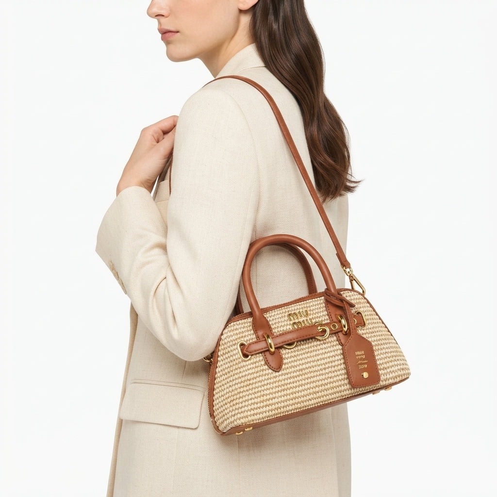 Miu Miu Archive 2009 Straw Handbag with Leather Trim