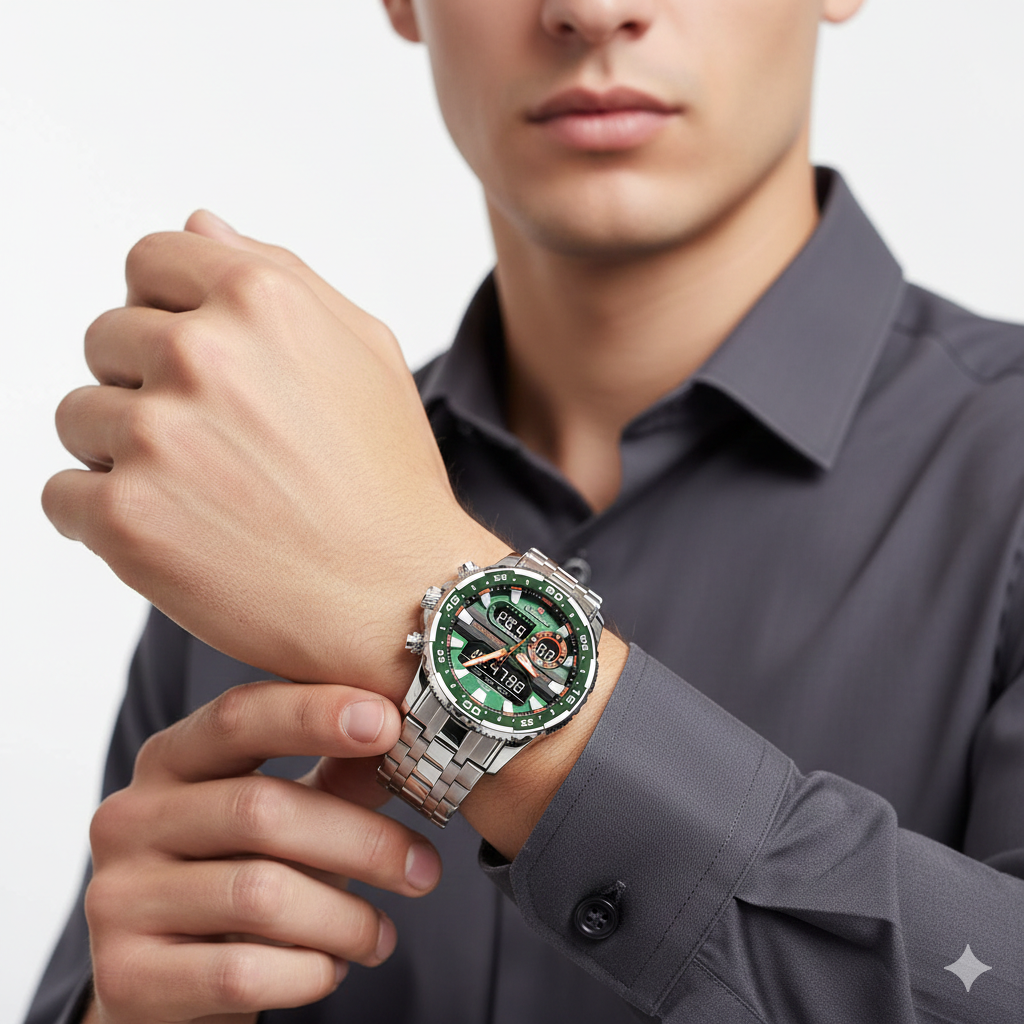 NAVIFORCE Dual Display Military Sport Watch in Emerald Green ⌚🟢🔥