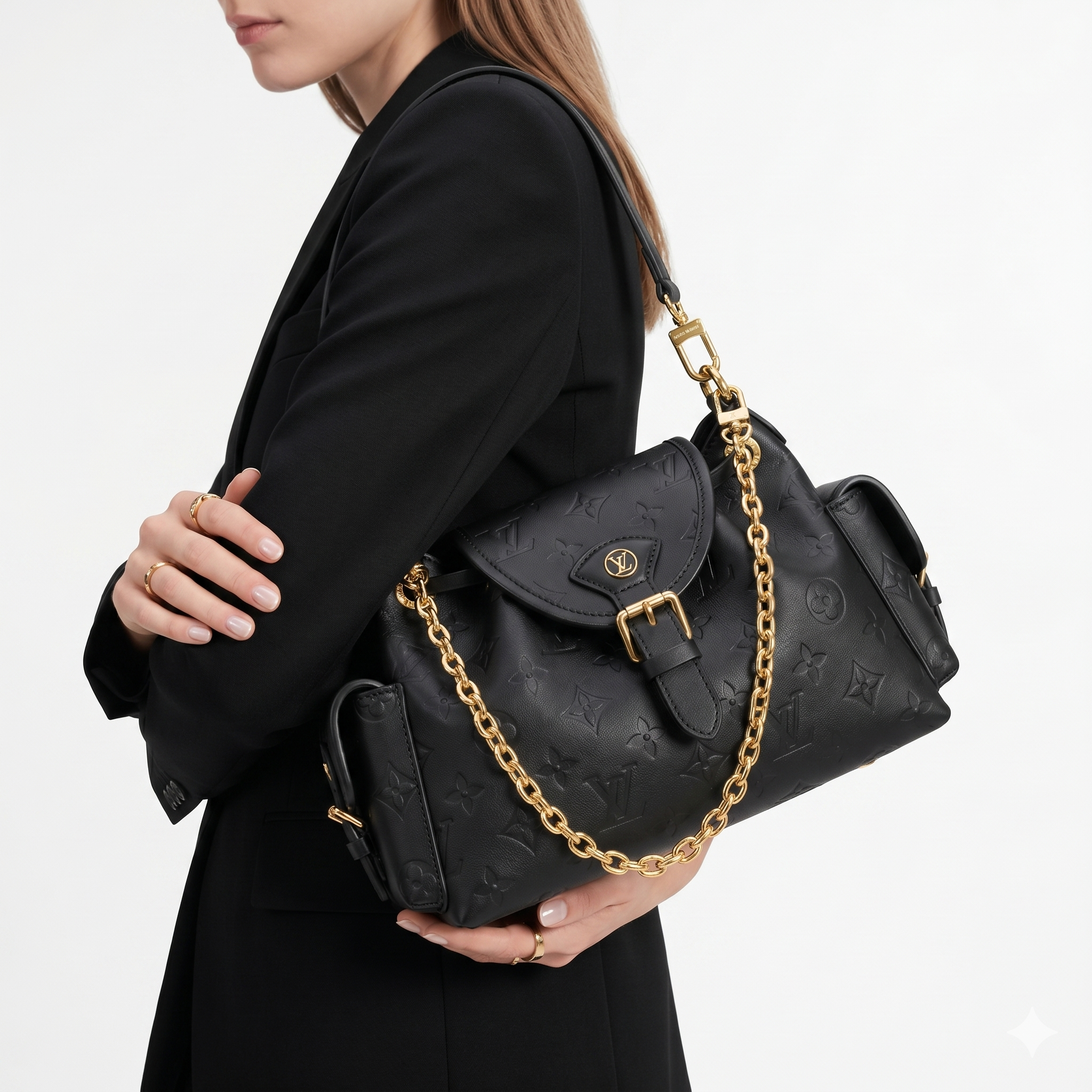 Monogram Empreinte Style Black Bag with Gold Chain Detail 🖤✨