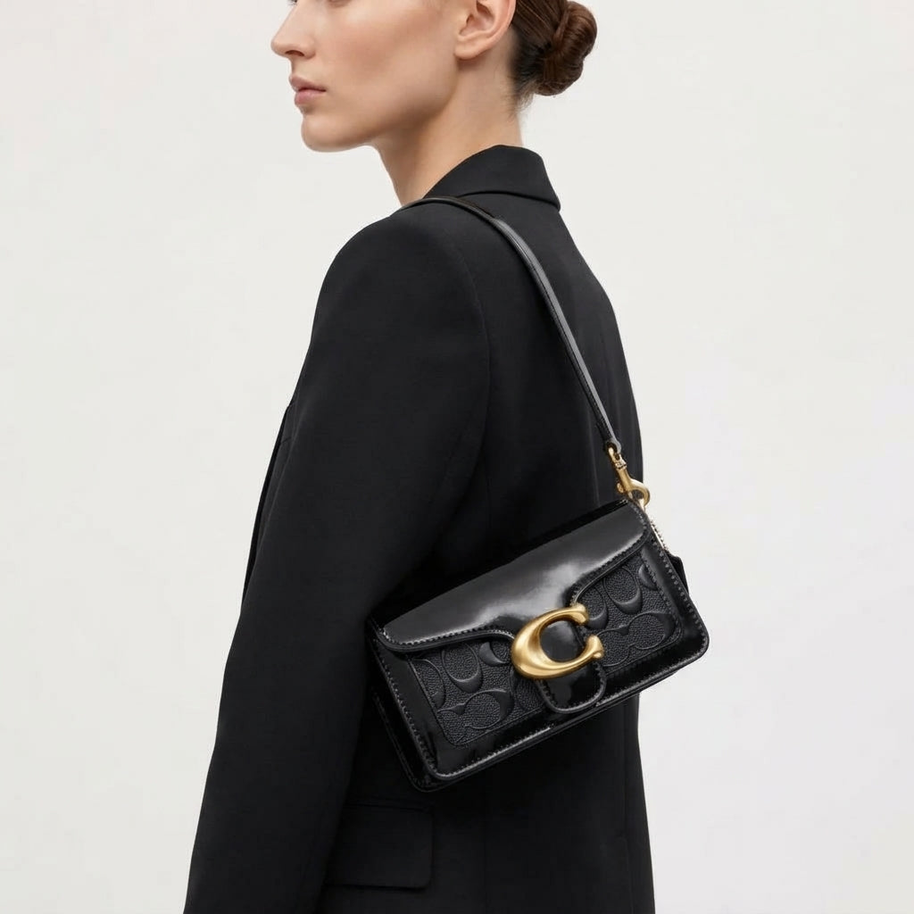 Coach Signature Patent Leather Bag with Gold Tone Hardware