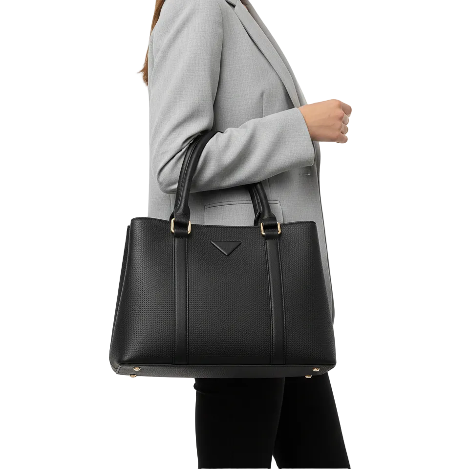 Elegant Noir Pebbled Leather Tote 💼🖤✨