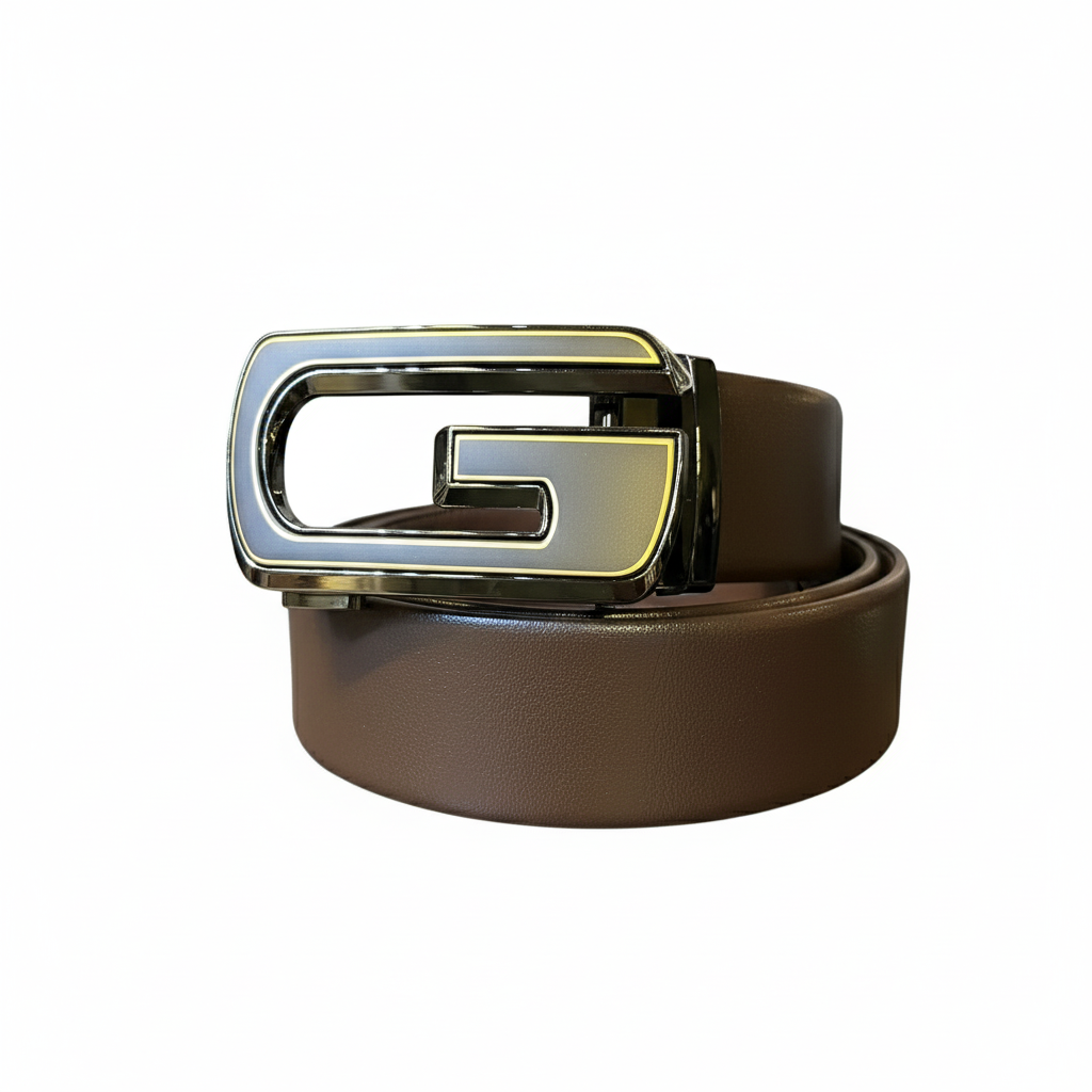🤎 Elegant Brown Leather Belt with "G" Initial Automatic Buckle ✨🔑