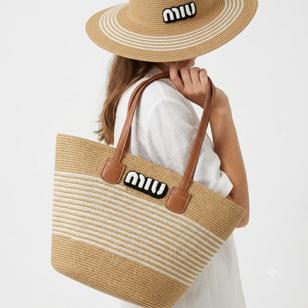 Miu Miu Straw Tote Bag and Matching Sun Hat Set 👒👜