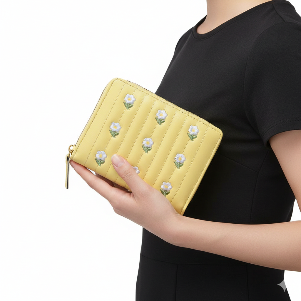 Quilted Daisy Garden Zip Wallet 🌼✨💛