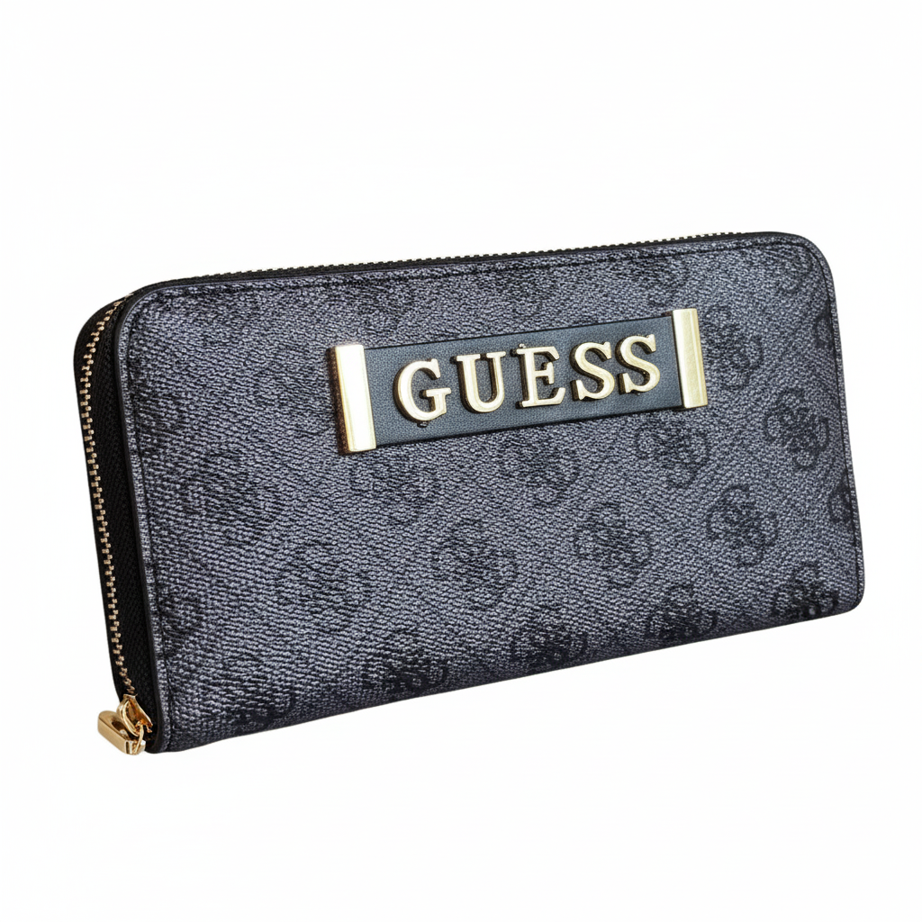 🌟 GUESS Monogram Logo Zip-Around Wallet in Charcoal 👜