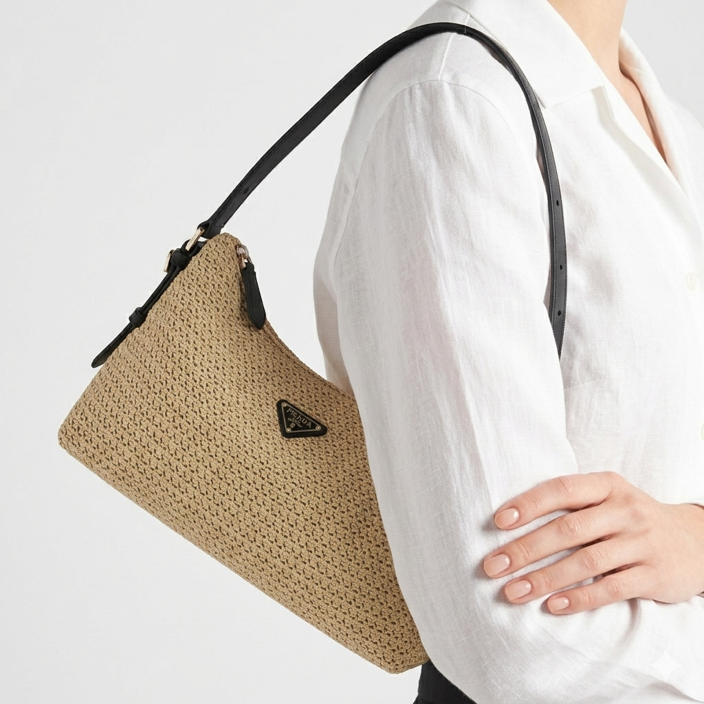 Prada Straw & Leather Beige Bag 👜🌾 Chic Design