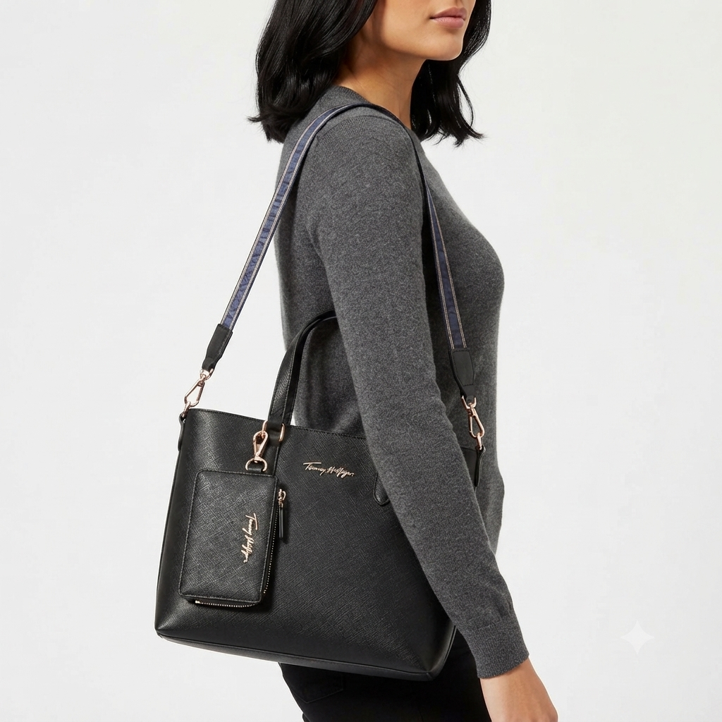 Tommy Hilfiger Black Tote Bag with Gold-Tone Hardware 👜✨