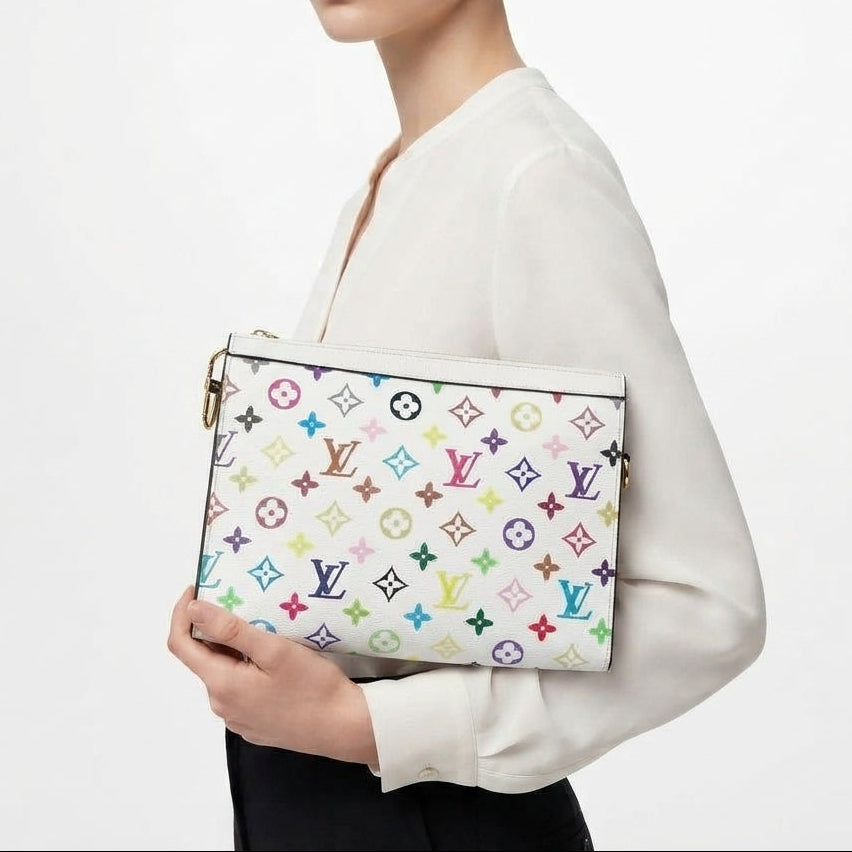 Louis Vuitton Multicolore Monogram Clutch in White