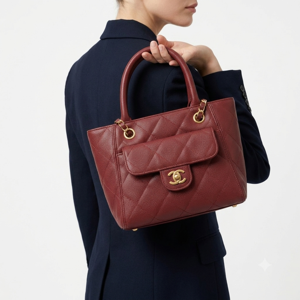 Chanel Quilted Caviar Leather Tote Bag in Deep Red 👜💎✨