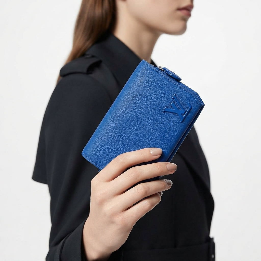 Louis Vuitton Blue Textured Leather Logo Wallet