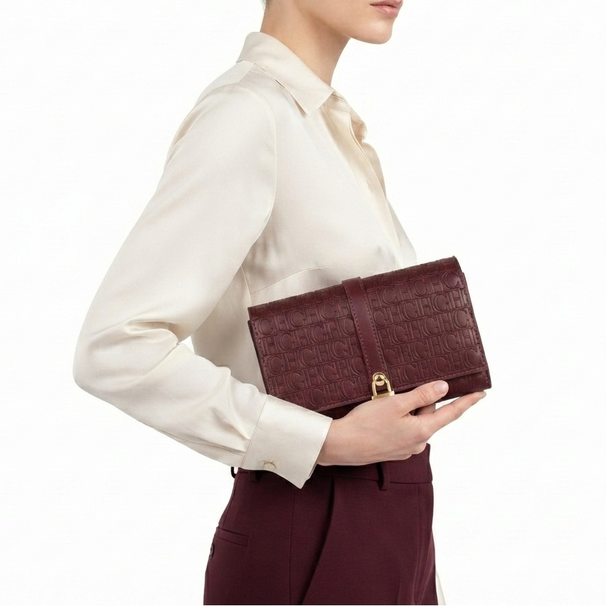 C.H Monogram Padlock Chain Bag in Burgundy