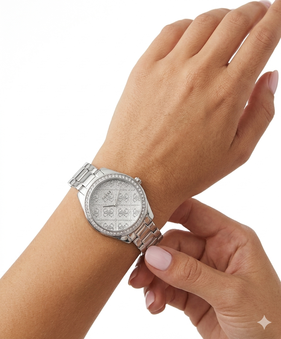 GUESS Women's Sparkling Silver Dial Logo Watch ⌚✨💎