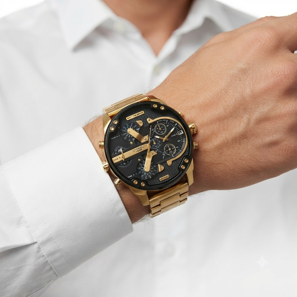 Diesel DZ7333 Multi Time Zone Gold and Black Stainless Steel Watch