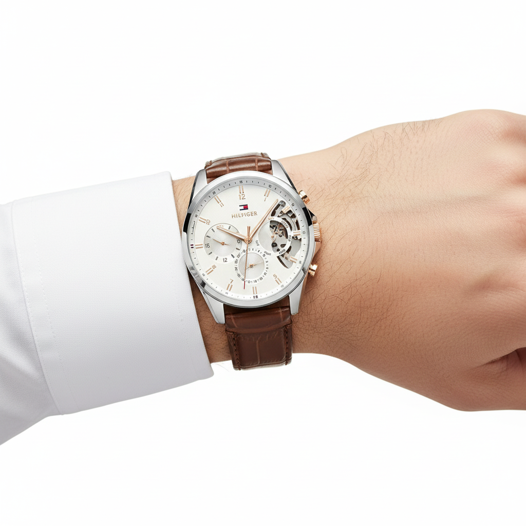 Tommy Hilfiger Men's Skeleton Dial Leather Watch ⌚️✨💼