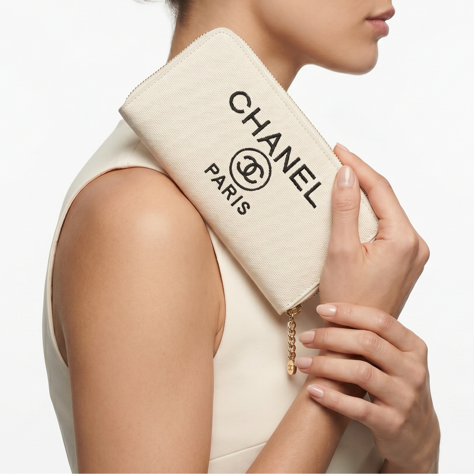 Chanel Paris Beige Canvas Zip Wallet 👜✨