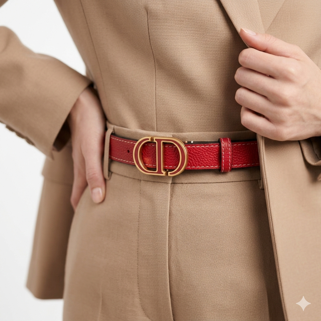 Dior Red & Beige Belt 💖 Luxury Accessory