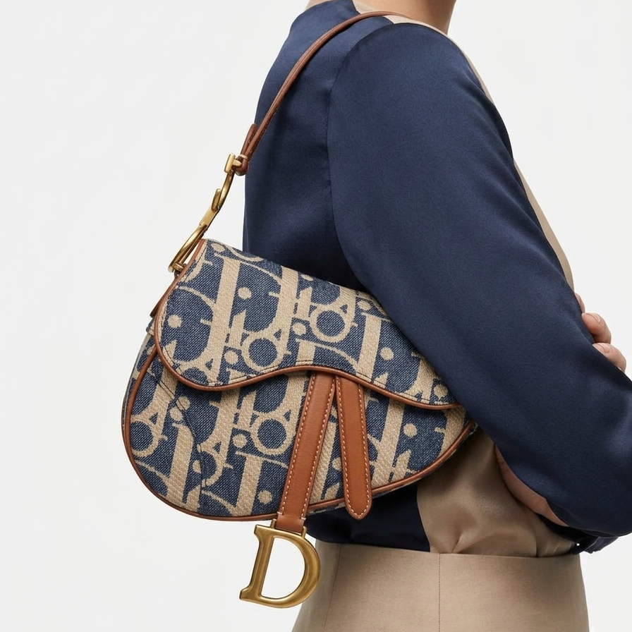 Christian Dior Oblique Saddle Bag in Blue Denim with Tan Leather Accents 👜✨💙
