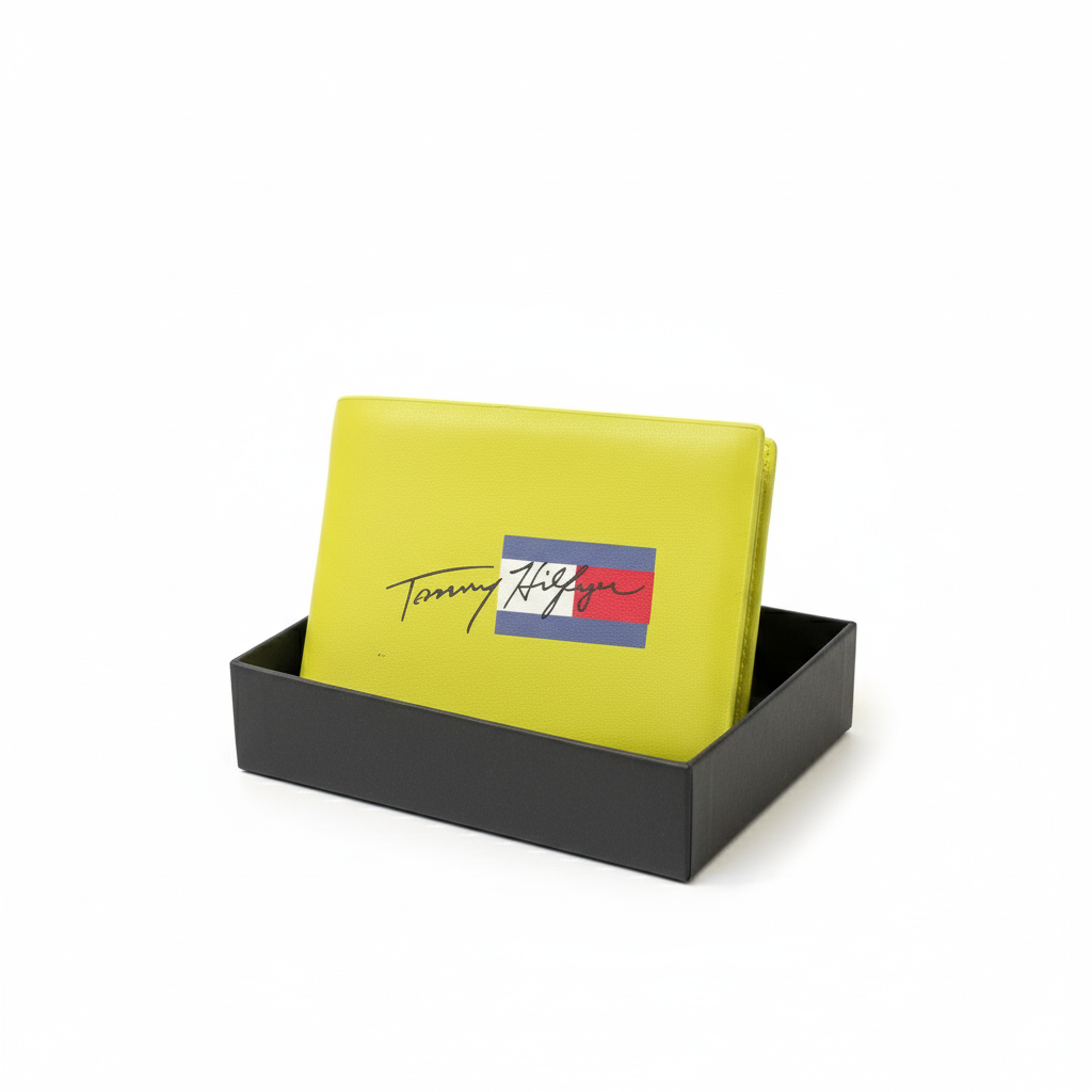 🍋 Tommy Hilfiger Leather Wallet in Vibrant Neon Yellow 🎁