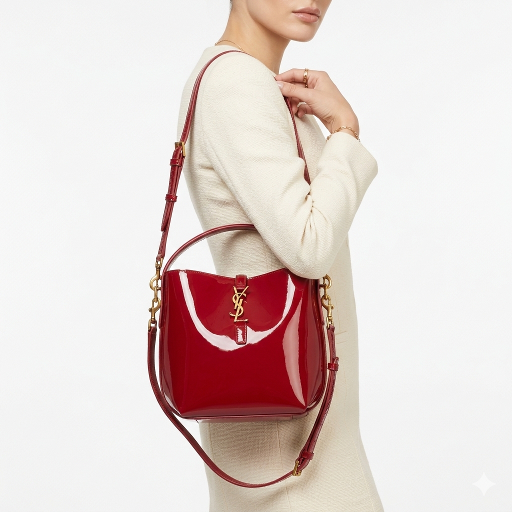 Saint Laurent Le 5 à 7 Small Hobo Bag in Red and black Patent Leather 🍒✨👜