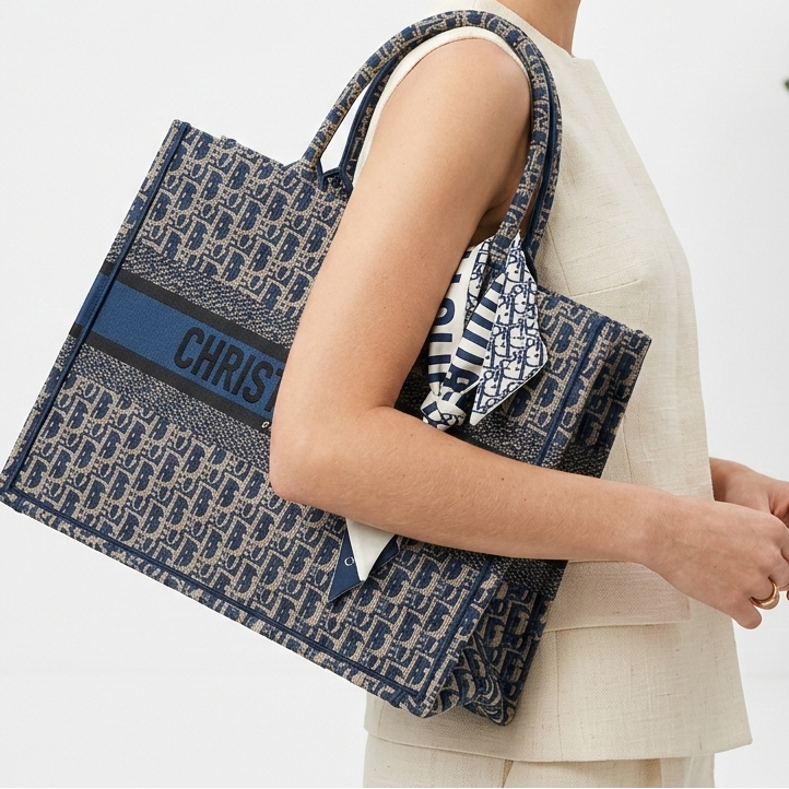 Christian Dior Blue Oblique Embroidered Book Tote with Mitzah Scarf 👜💙✨