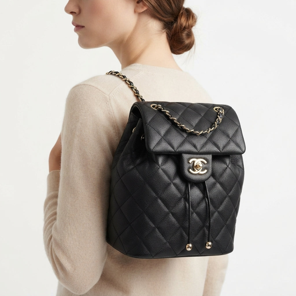 Chanel Quilted Black Backpack with Signature Chain Detail