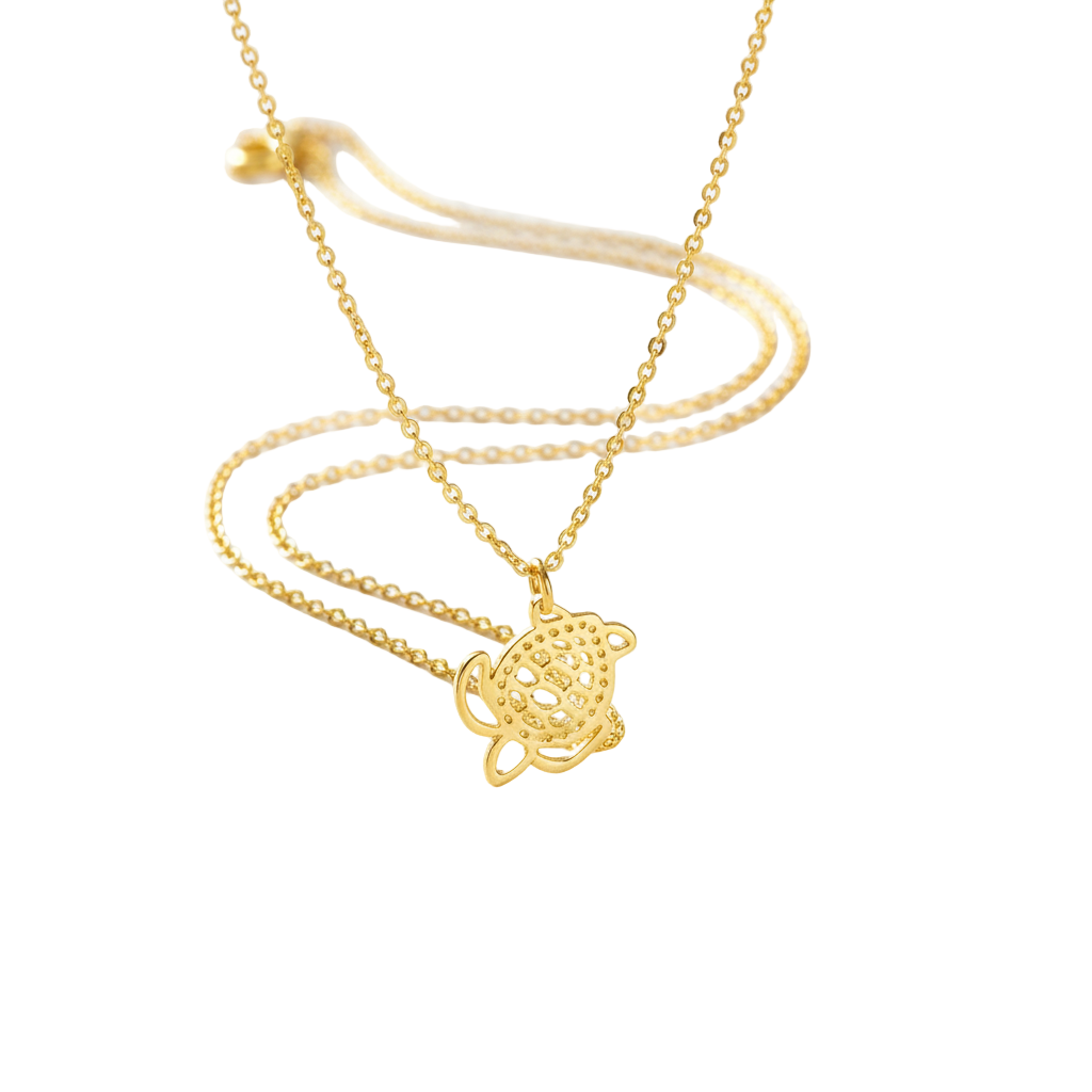 Delicate Gold Tone Turtle Charm Pendant Necklace