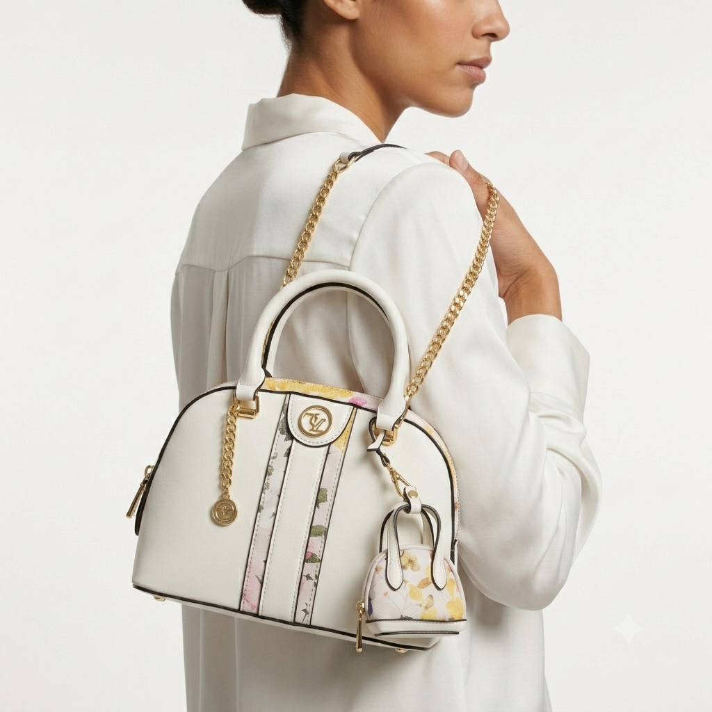 Emily Loran Floral Dome Handbag with Matching Mini Pouch 🌸👜