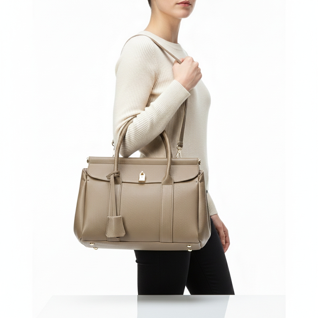 Luxurious Pebbled Leather Satchel Handbag with Padlock Detail 👜🔒✨