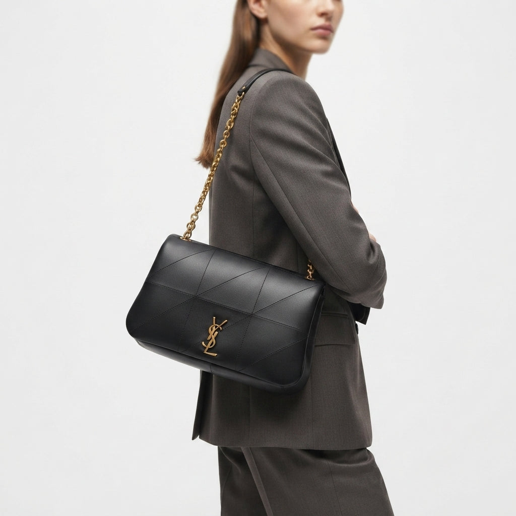 Saint Laurent Quilted Leather Shoulder Bag with Gold Chain