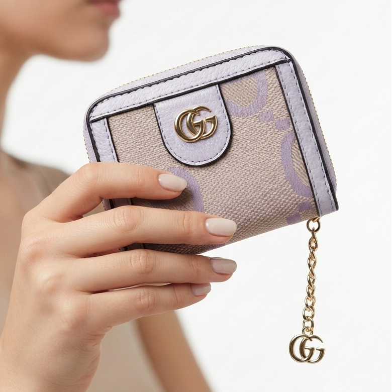 Gucci Style Monogram Zip Wallet in Purple and Beige 💜✨