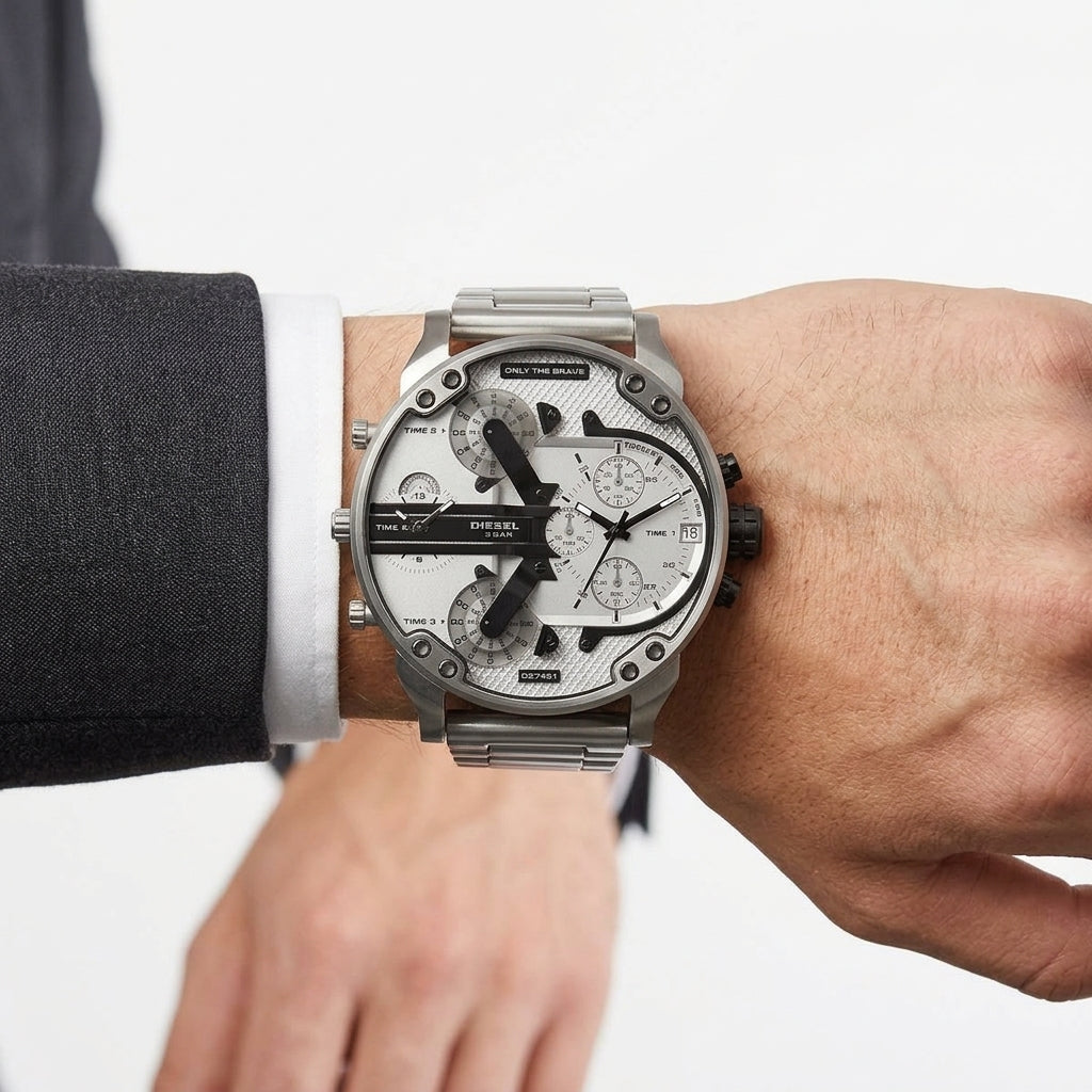 Diesel Mr. Daddy 2.0 Silver Tone Chronograph Stainless Steel Watch