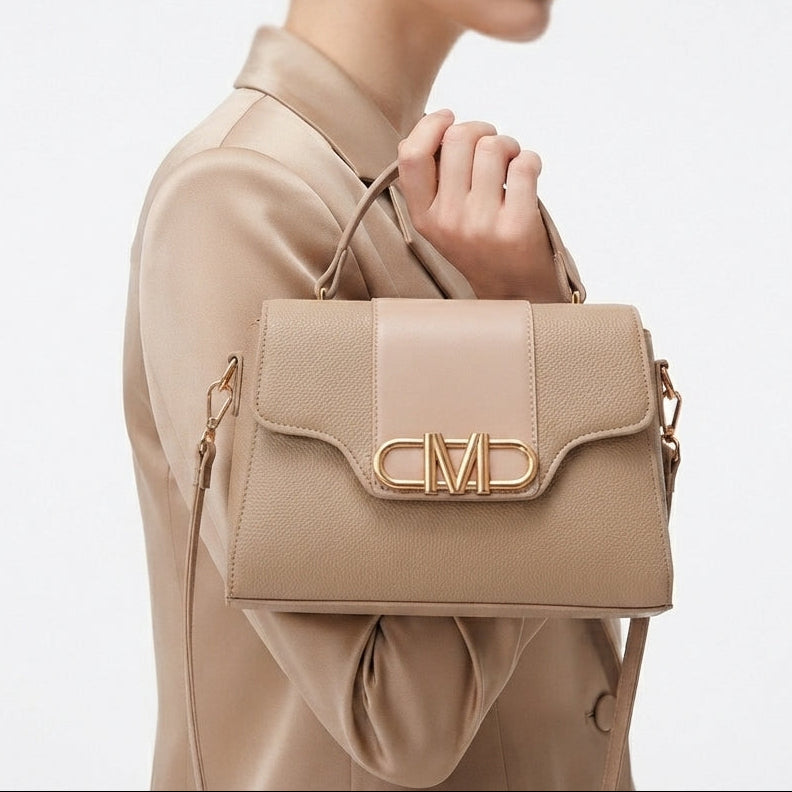 M-Logo Top Handle Crossbody Bag in Beige
