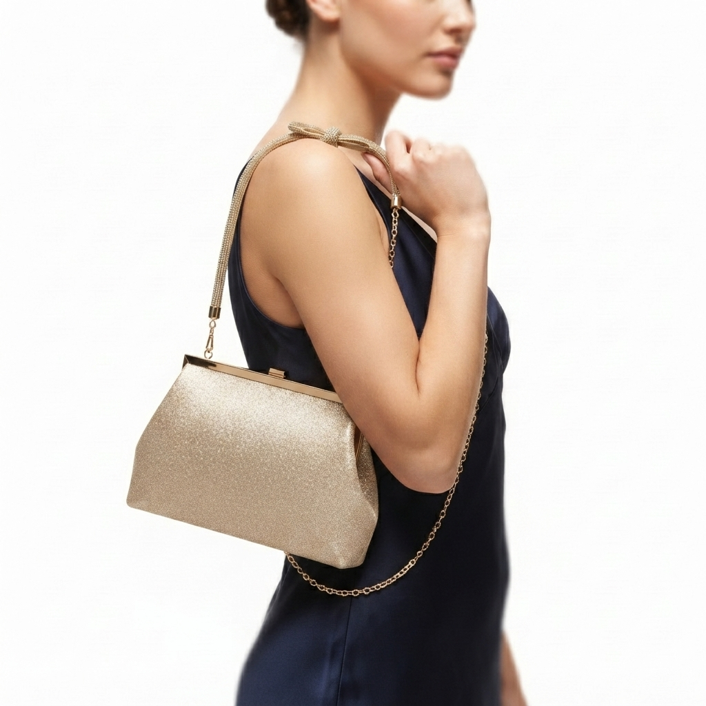 Elegance Glitter Evening Bag with Knot Handle and Chain Strap ✨👜