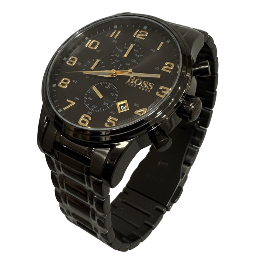⌚ BOSS Men's Black Chronograph Watch with Gold Accents ✨