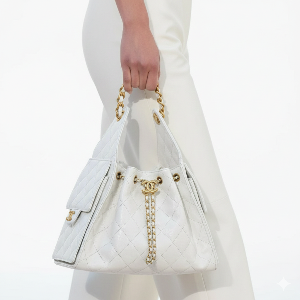 Chanel Quilted Leather Drawstring Shoulder Bag 🤍👜✨