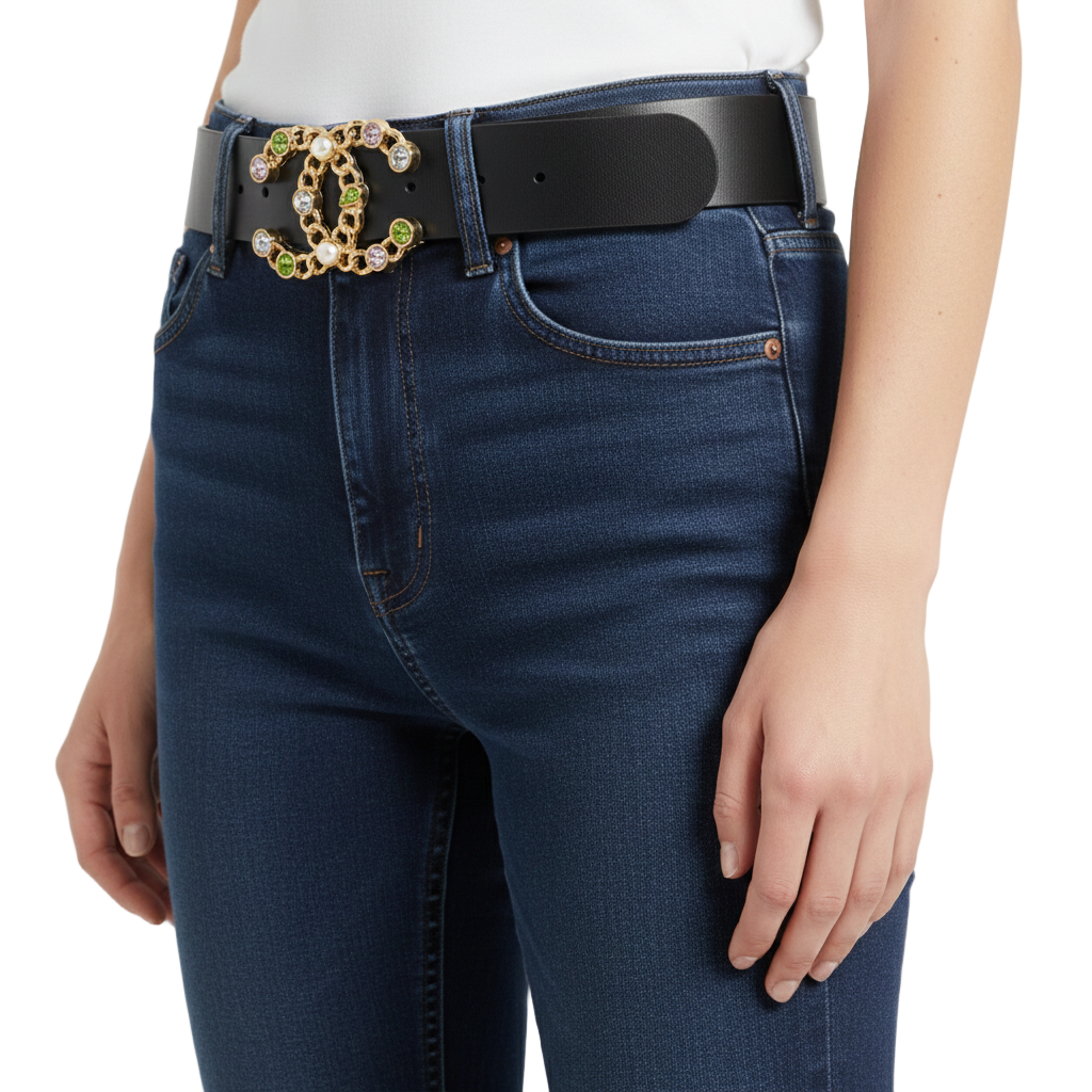 Chanel Crystal & Pearl Embellished Interlocking CC Logo Belt 🌈💎⚪