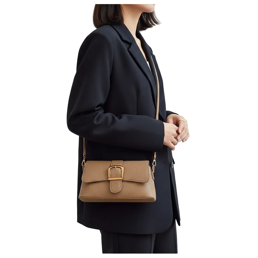 Heritage Pebbled Leather Crossbody with Oversized Gold Buckle 👜✨🍂