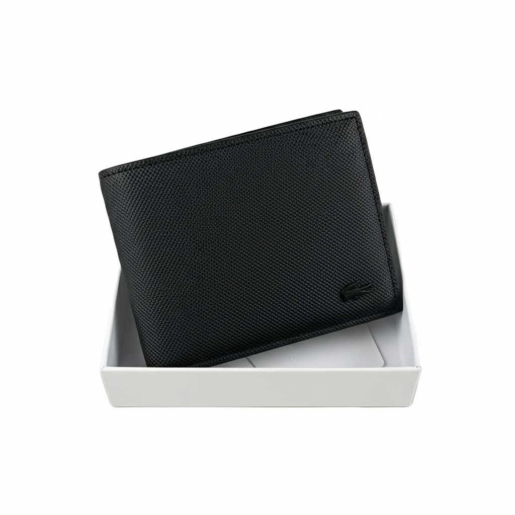 Lacoste Men's Black Billfold Wallet with Signature Piqué Texture 🐊🖤💳