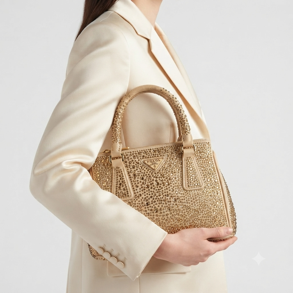 Prada Crystal Embellished Suede Handbag