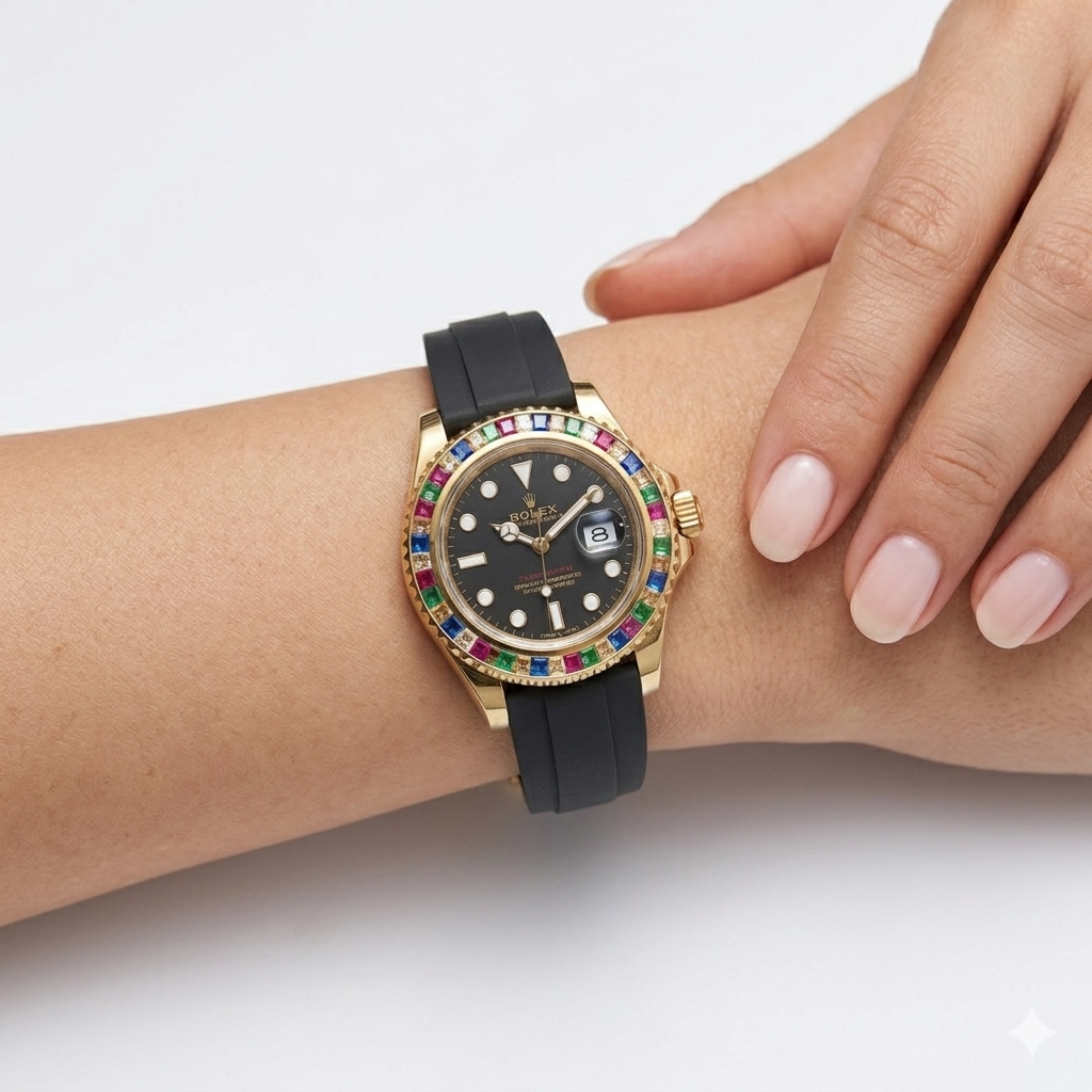 Rolex Automatic First Copy: Black & Gold Rubber Watch ⌚🖤💛