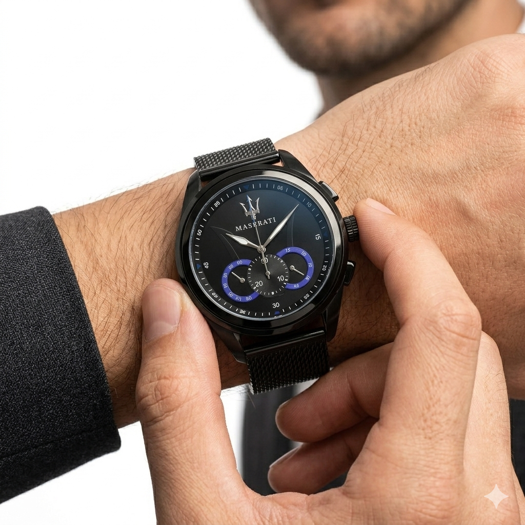 Maserati Traguardo: Sleek Black & Silver Chronograph ⌚🖤