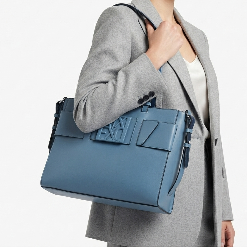 Armani Exchange Structured Logo Tote in Sophisticated Blue