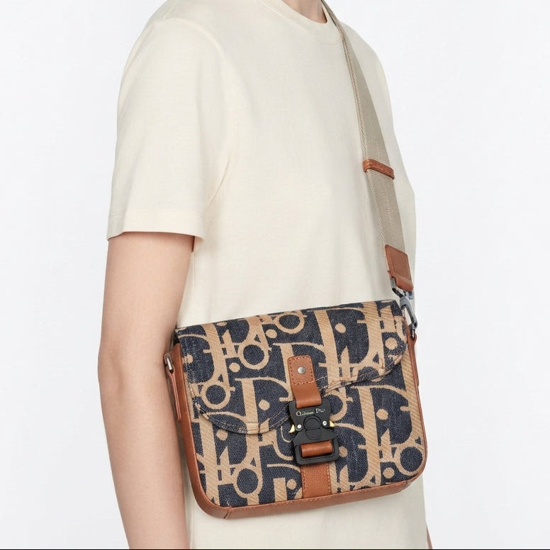 Christian Dior Oblique Canvas Crossbody Bag with Buckle Closure