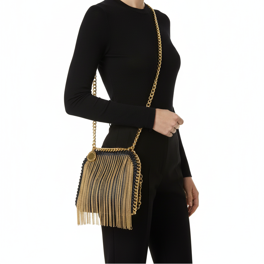 Stella McCartney Fringe Chain Shoulder Bag Gold Black ✨👜