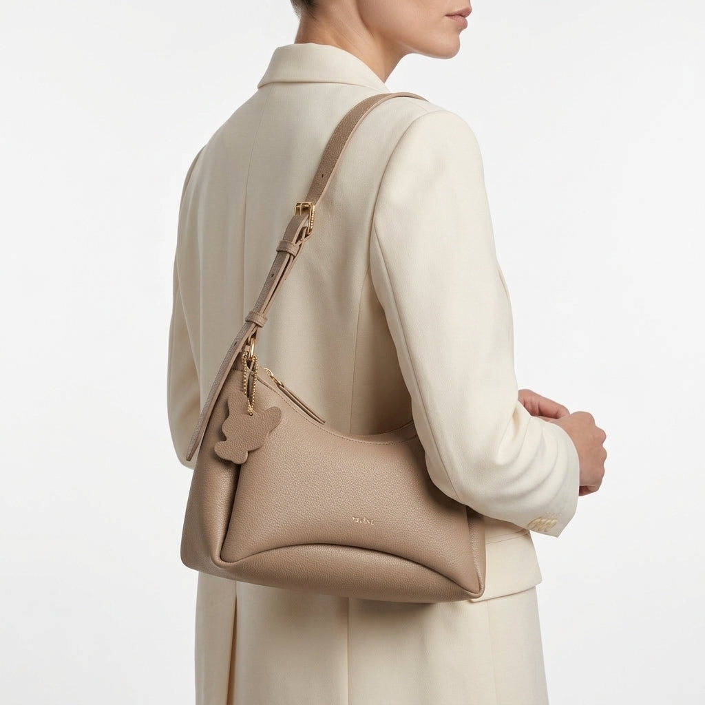 Polene Sculptural Crescent Shoulder Bag in Beige